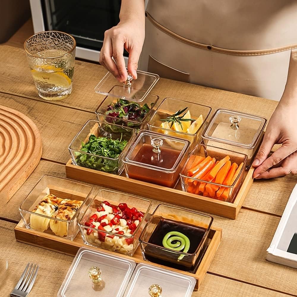 Bols de service à trempette en verre avec couvercles