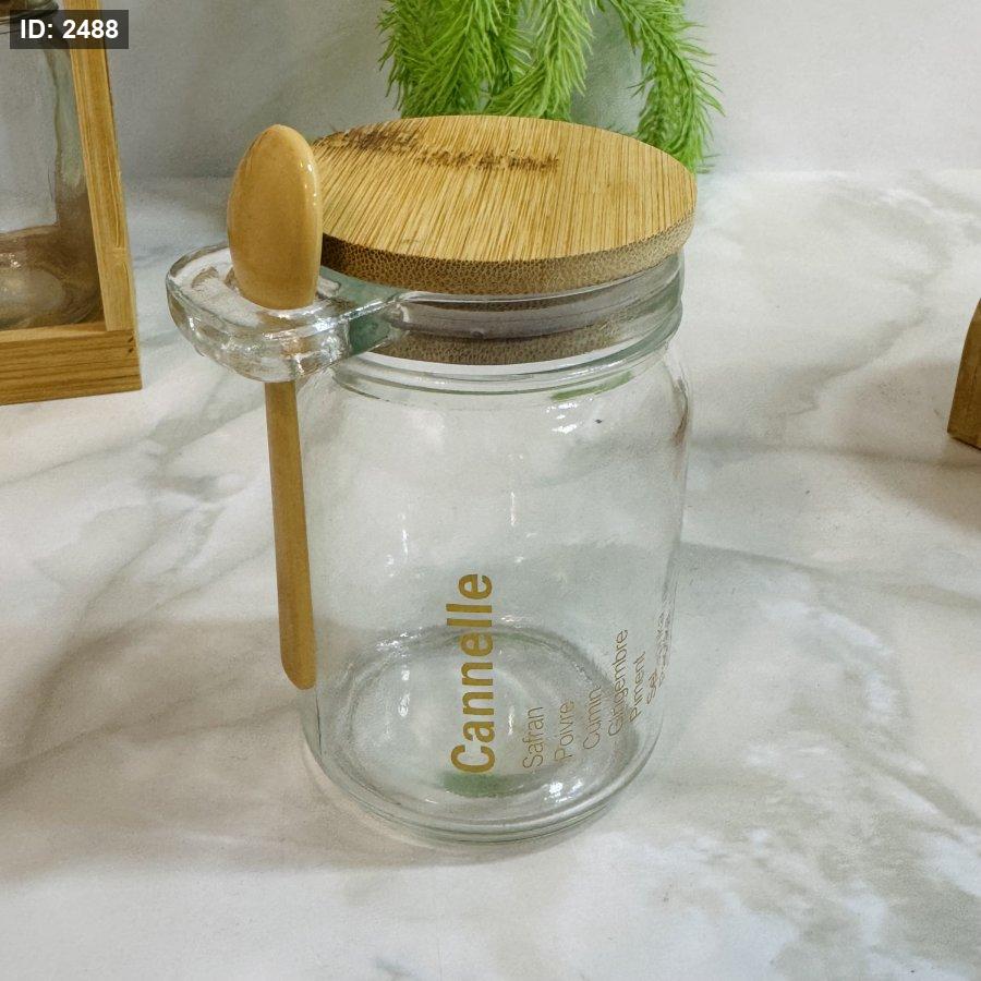 Set de Pots à Épices en Verre avec Support Bambou et Cuillères