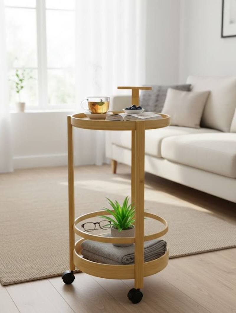 Table d’Appoint en Bambou avec Roulettes – Design Moderne & Pratique