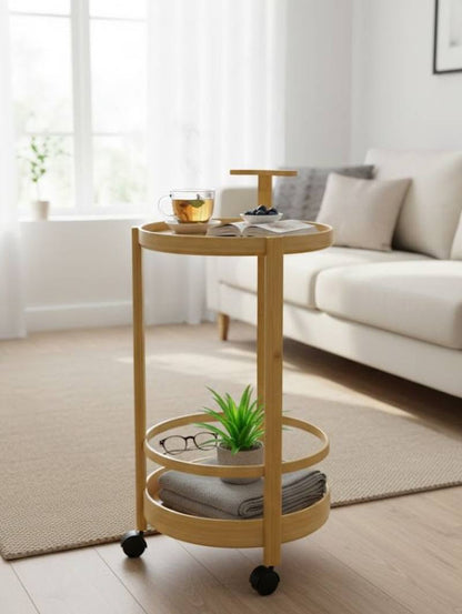 Table d’Appoint en Bambou avec Roulettes – Design Moderne & Pratique
