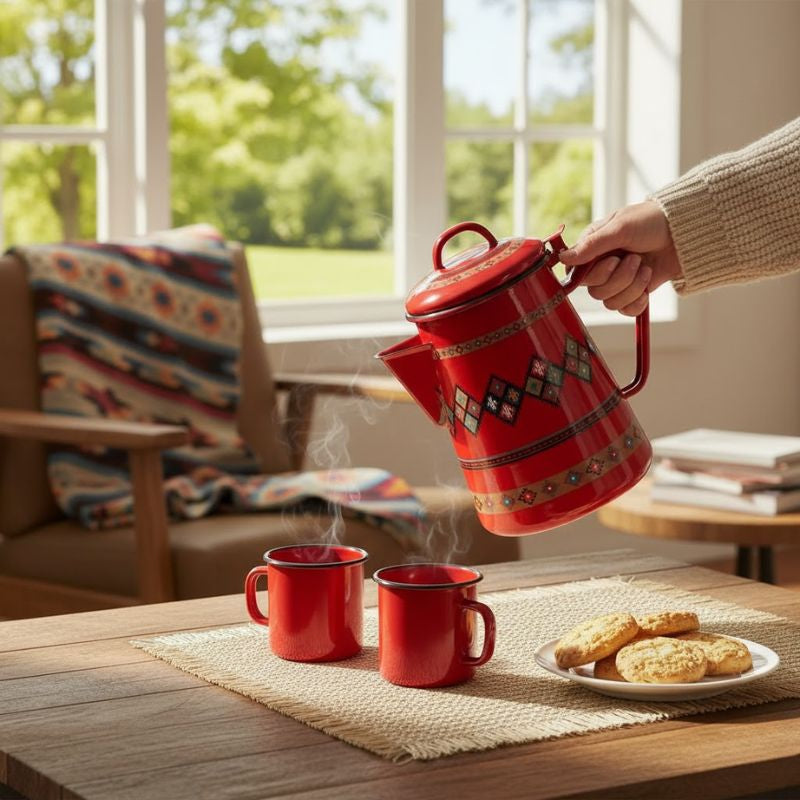 OttomanTea™ – Service à Thé Turc Traditionnel en Émail (Double Bouilloire)