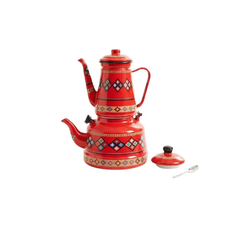 OttomanTea™ – Service à Thé Turc Traditionnel en Émail (Double Bouilloire)