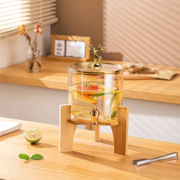 Distributeur de Boissons en Verre Borosilicate avec Support & Couvercle