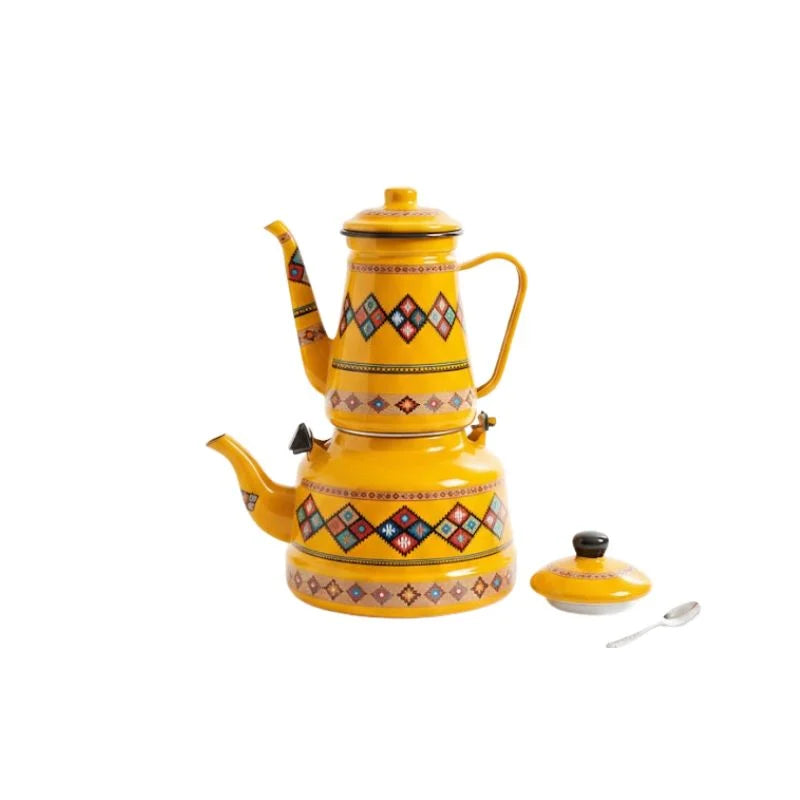 OttomanTea™ – Service à Thé Turc Traditionnel en Émail (Double Bouilloire)