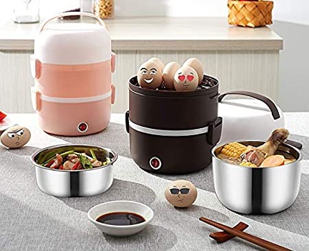 Boîte à lunch chauffante électrique 220V en acier inoxydable avec récipient chauffant pour aliments 2 couches