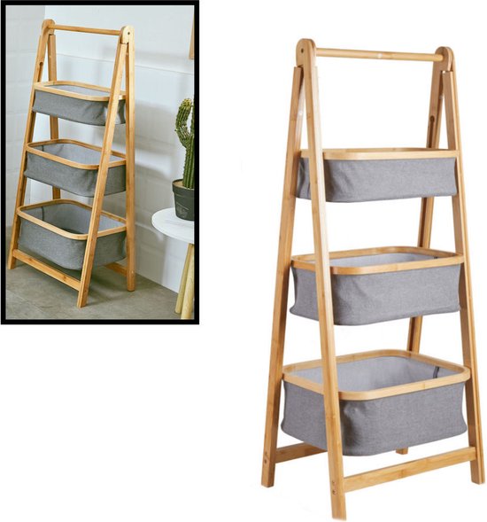 Panier à Linge Pliable en Bambou avec Sac en Tissu