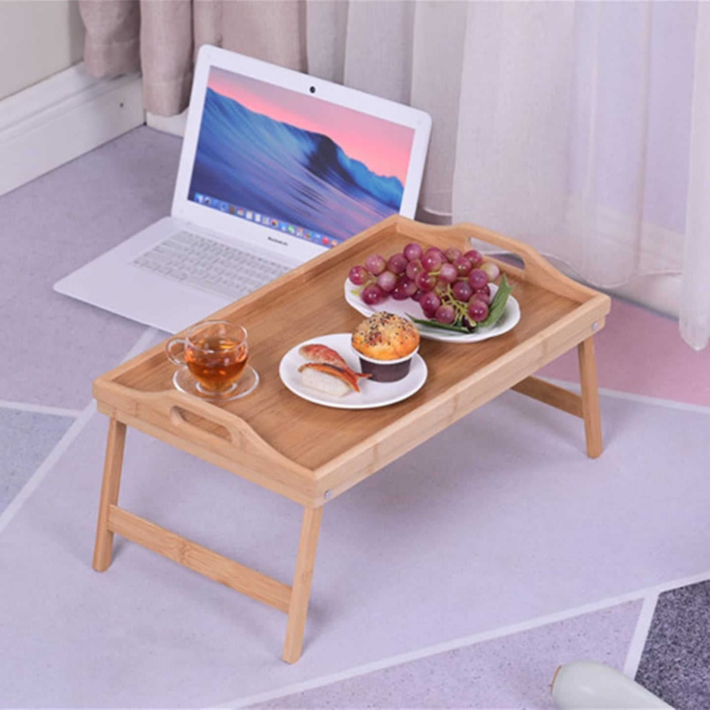 Plateau en bois de bambou avec pieds pliables