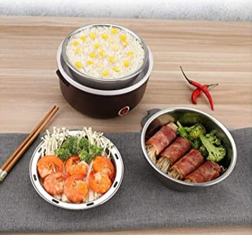 Boîte à lunch chauffante électrique 220V en acier inoxydable avec récipient chauffant pour aliments 2 couches