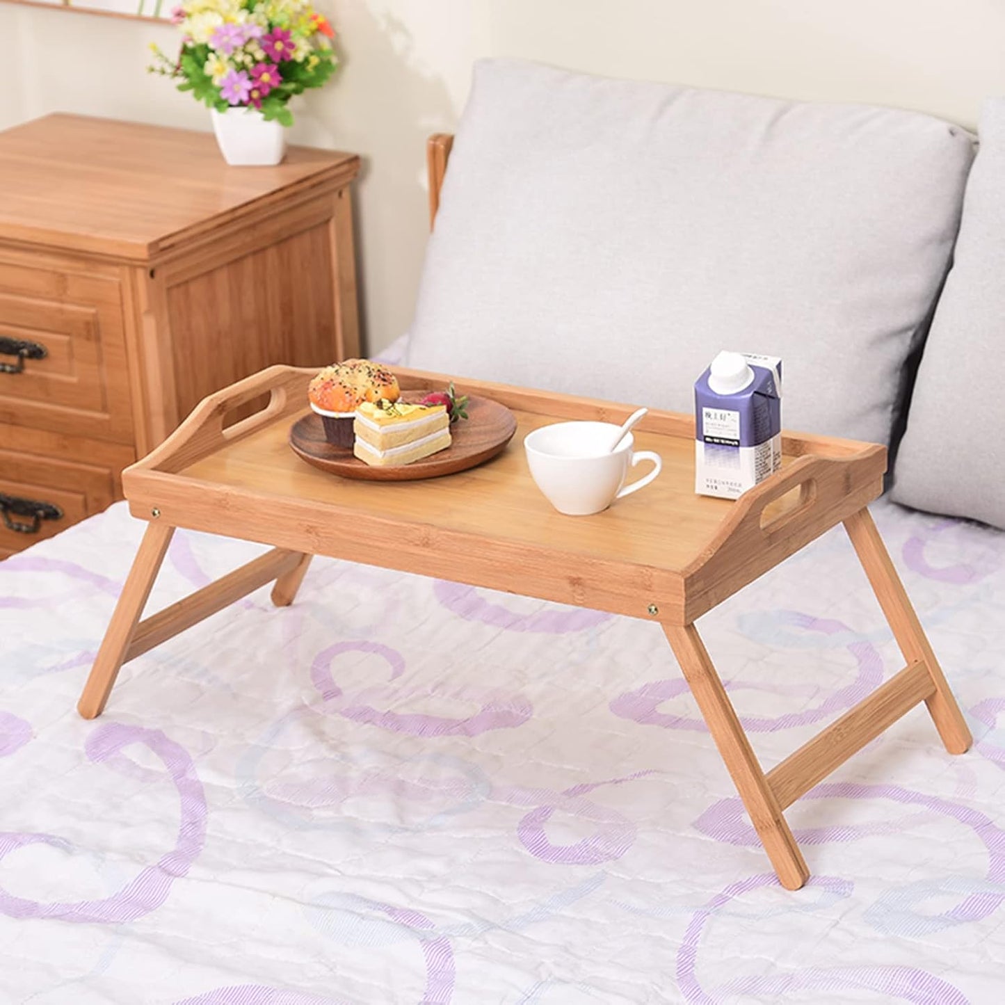 Plateau en bois de bambou avec pieds pliables