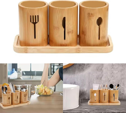 Organiseur d'ustensiles de cuisine Liora en bambou poli