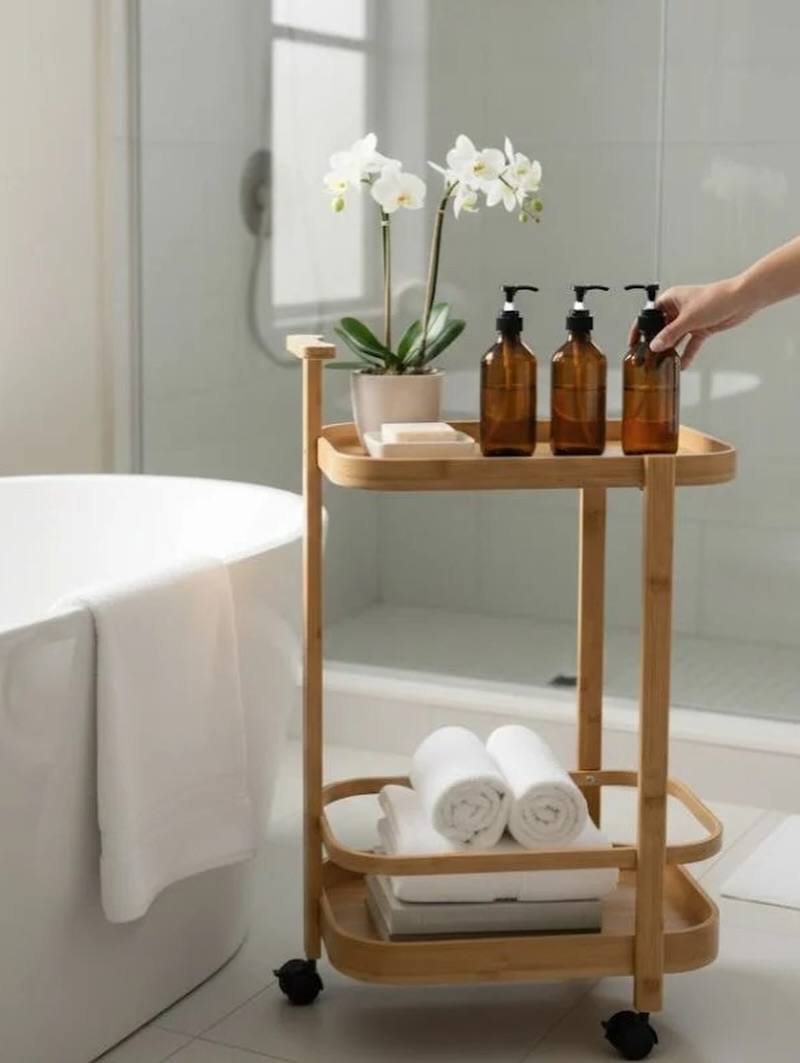 Table d’Appoint en Bambou avec Roulettes – Design Moderne & Pratique