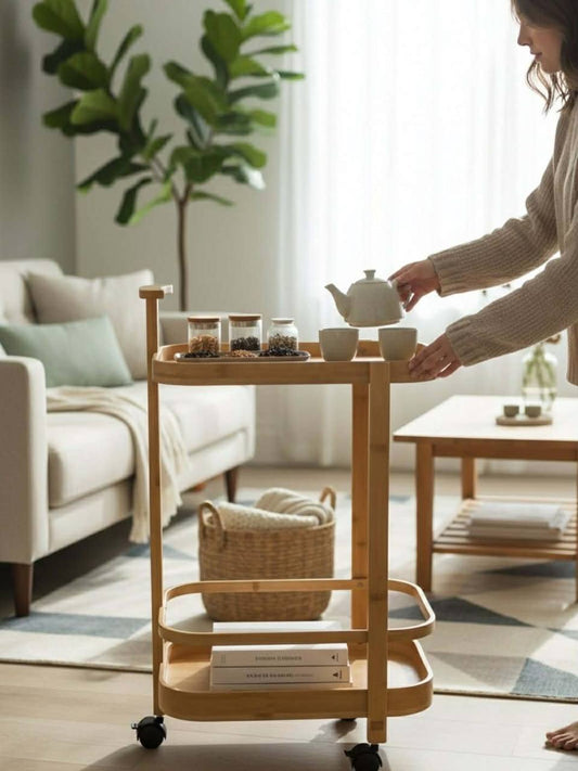 Table d’Appoint en Bambou avec Roulettes – Design Moderne & Pratique