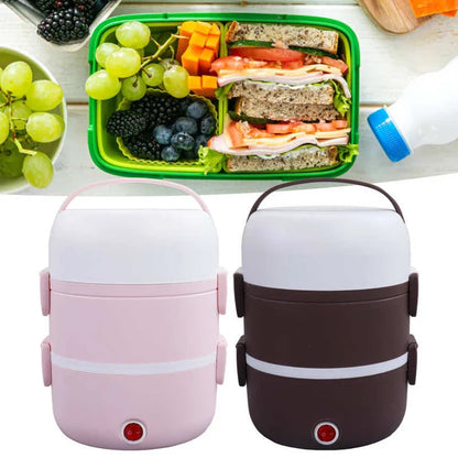 Boîte à lunch chauffante électrique 220V en acier inoxydable avec récipient chauffant pour aliments 2 couches
