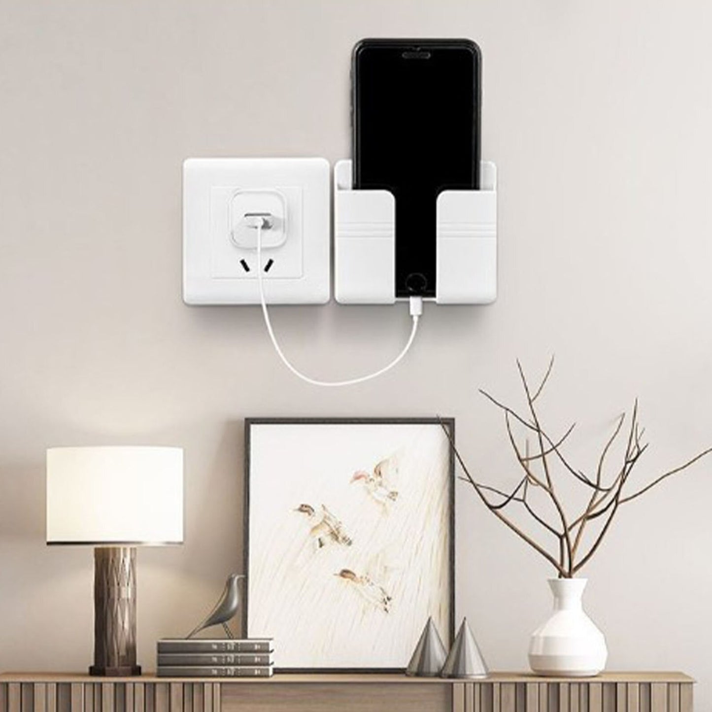 Lot de 2boîtes de rangement murales pour chargeur de téléphone
