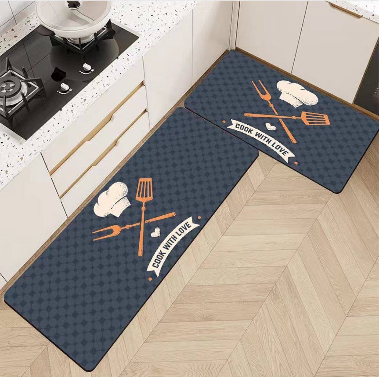 Ensemble de 2 Tapis de Cuisine Imprimés en 3D – Tapis Confortables et Antidérapants