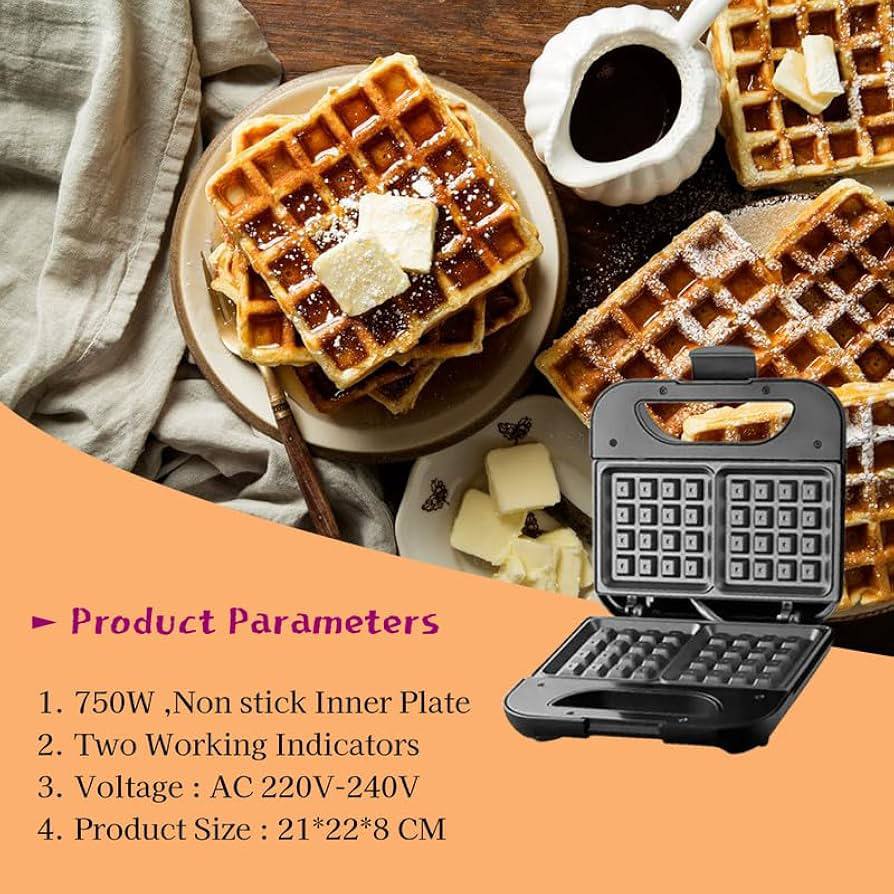 Gaufrier Électrique Automatique – 4 Tranches, Antiadhésif & Personnalisé