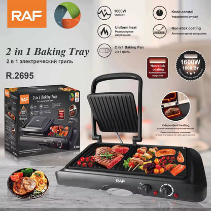 Liora-RAF Household Nouveau Multifonctionnel Anti-Adhésif Panini Grill Maker 1600W 2 en 1 Plaque de Cuisson
