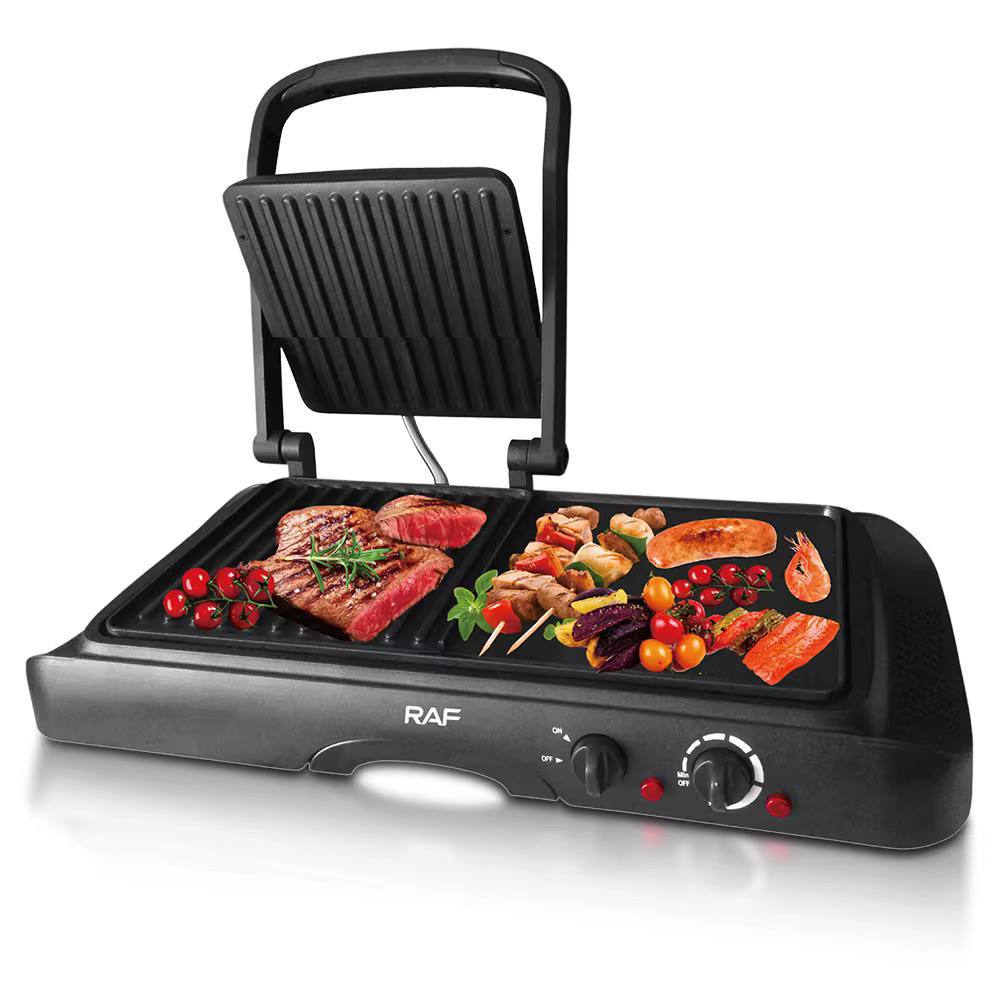 Liora-RAF Household Nouveau Multifonctionnel Anti-Adhésif Panini Grill Maker 1600W 2 en 1 Plaque de Cuisson