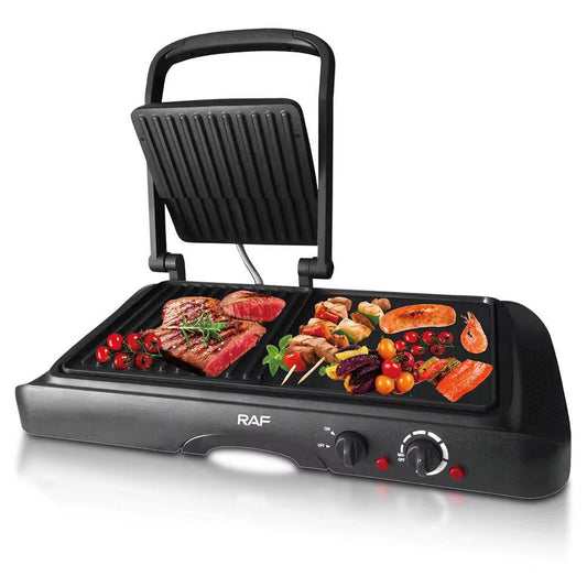 Liora-RAF Household Nouveau Multifonctionnel Anti-Adhésif Panini Grill Maker 1600W 2 en 1 Plaque de Cuisson