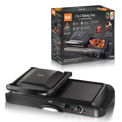 Liora-RAF Household Nouveau Multifonctionnel Anti-Adhésif Panini Grill Maker 1600W 2 en 1 Plaque de Cuisson