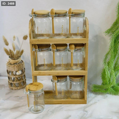 Set de Pots à Épices en Verre avec Support Bambou et Cuillères