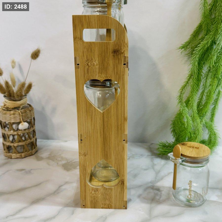 Set de Pots à Épices en Verre avec Support Bambou et Cuillères