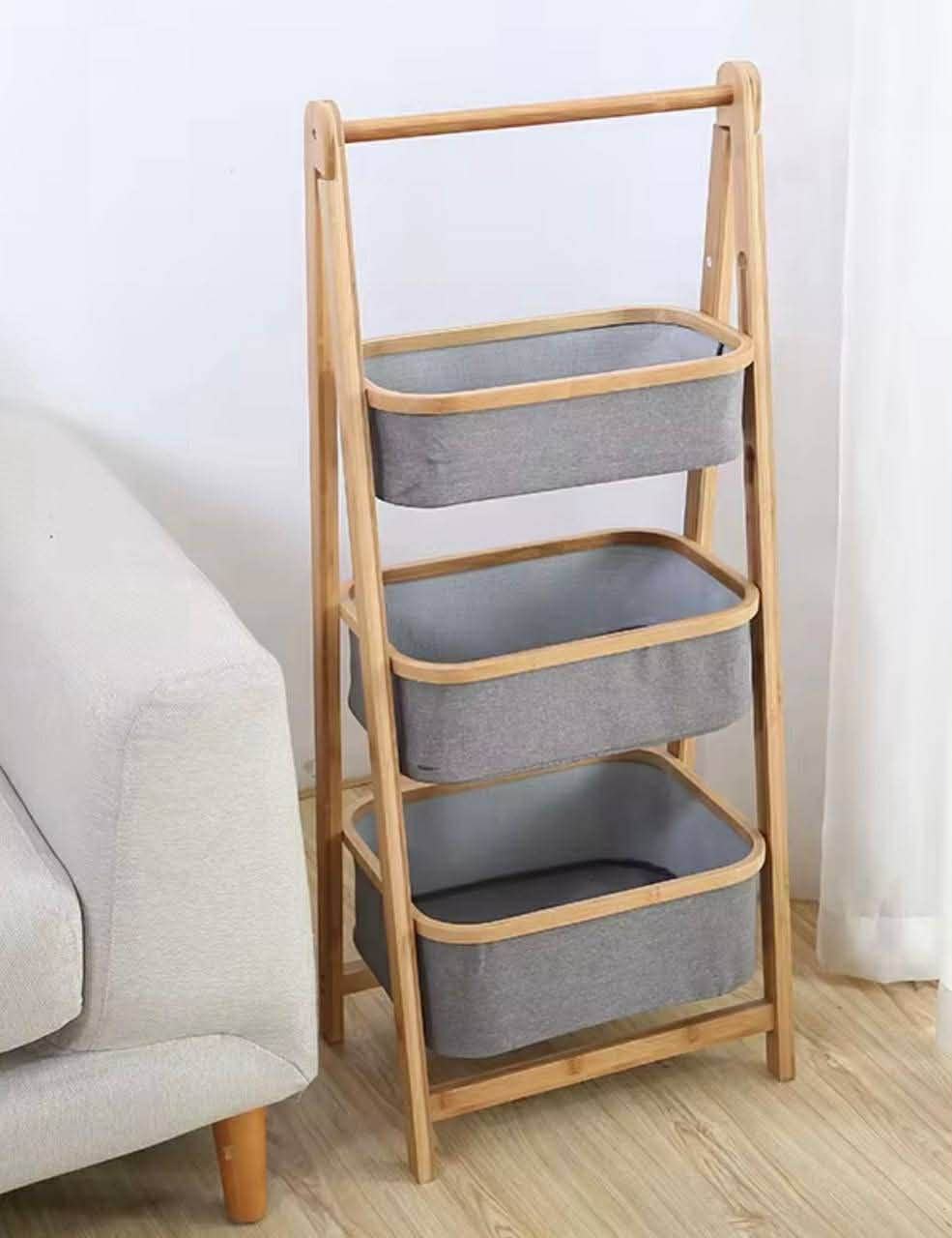 Panier à Linge Pliable en Bambou avec Sac en Tissu