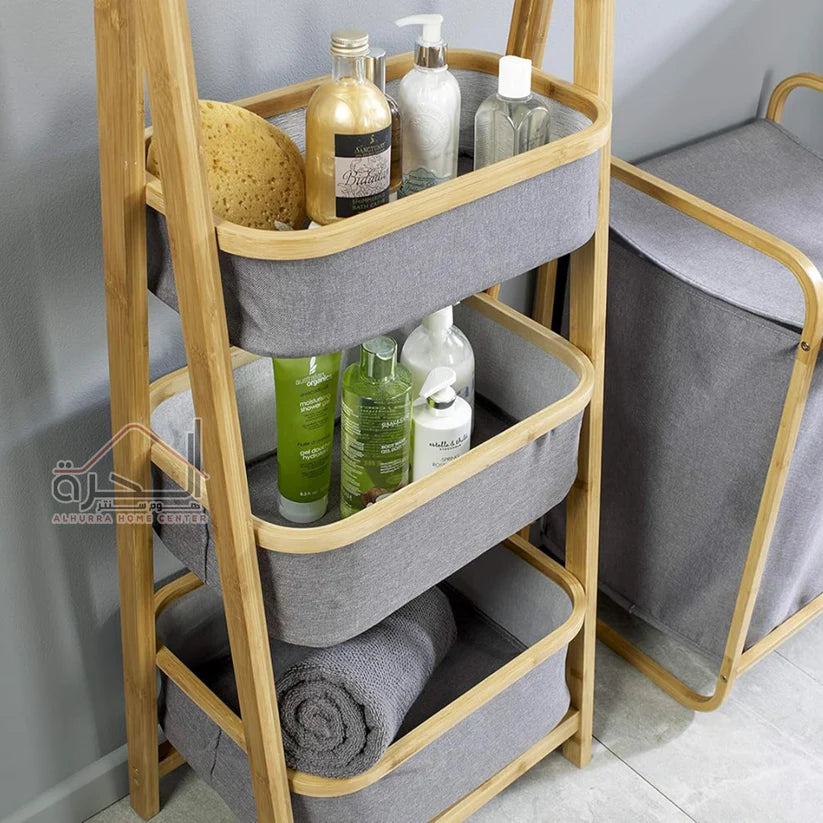 Panier à Linge Pliable en Bambou avec Sac en Tissu