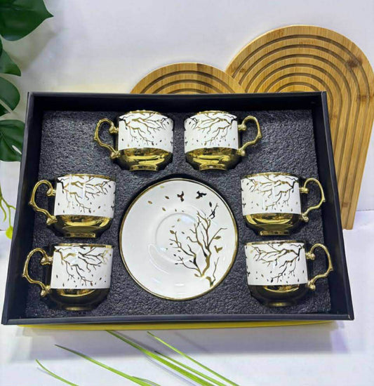 Set de 6 Tasses à Café au lait avec Sous-Tasses-Motifs Arbres