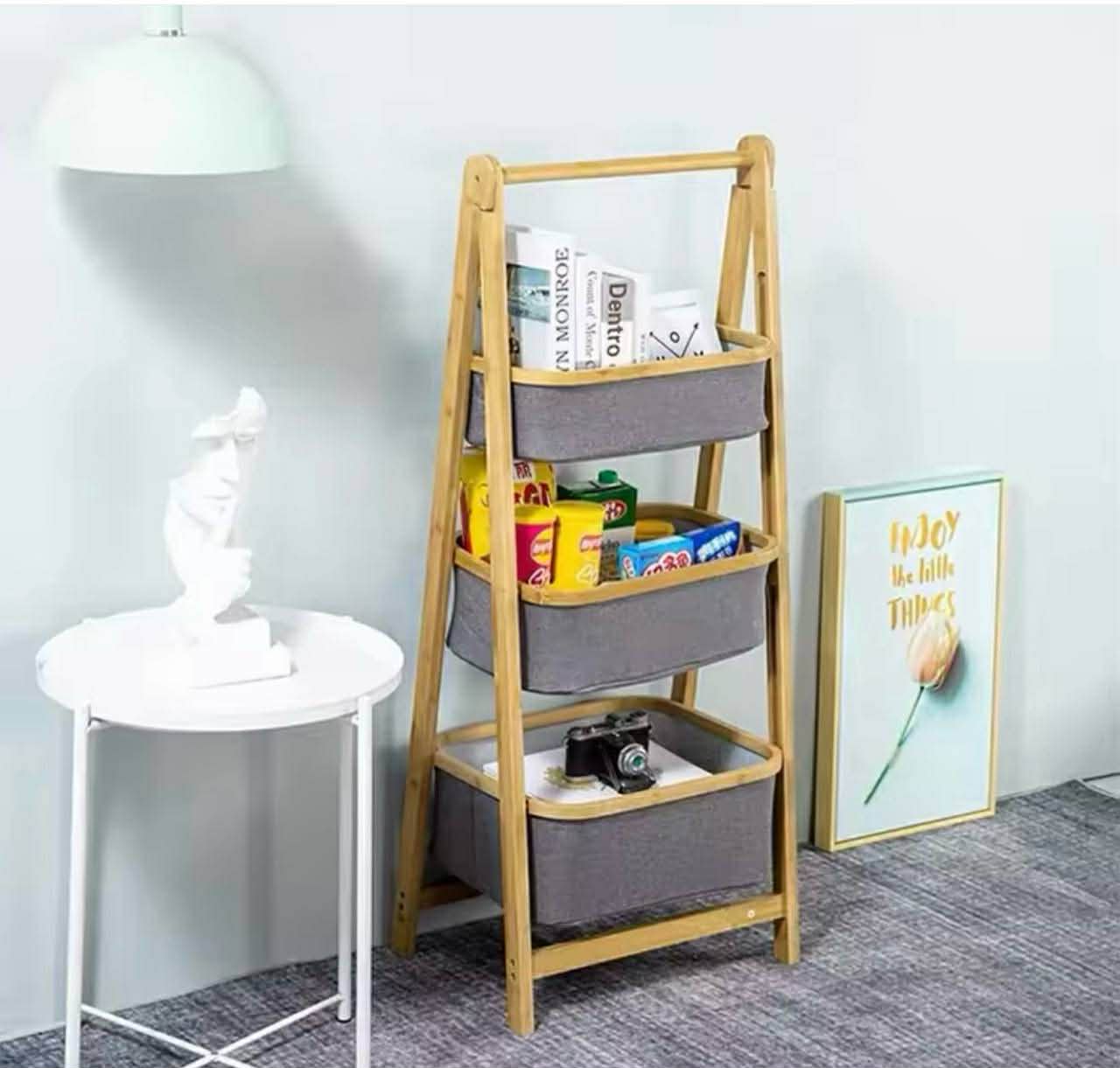 Panier à Linge Pliable en Bambou avec Sac en Tissu