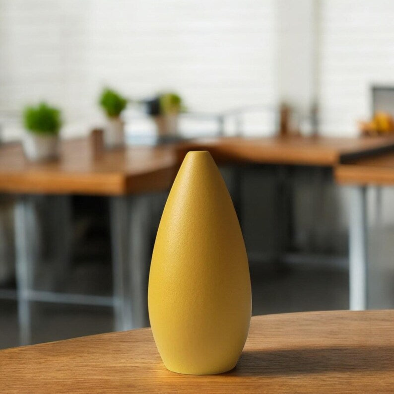 Vase Déco Moderne en Céramique– Jaune Mat