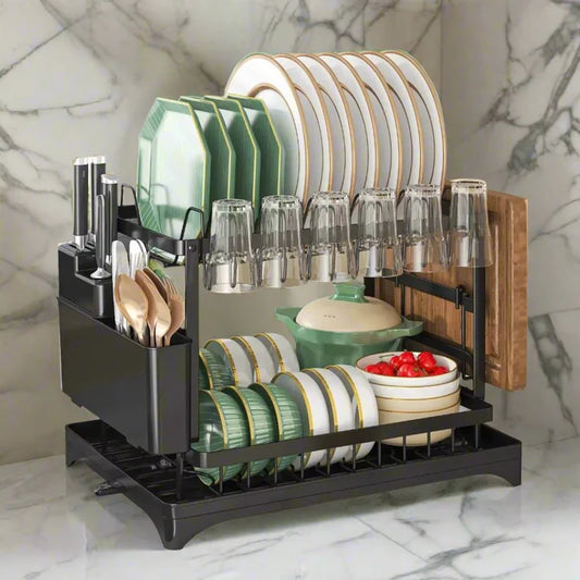 Égouttoir à vaisselle à 2 niveaux pour comptoir de cuisine.