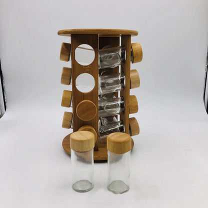 Support d'Assaisonnement Rotatif en Bois de Bambou
